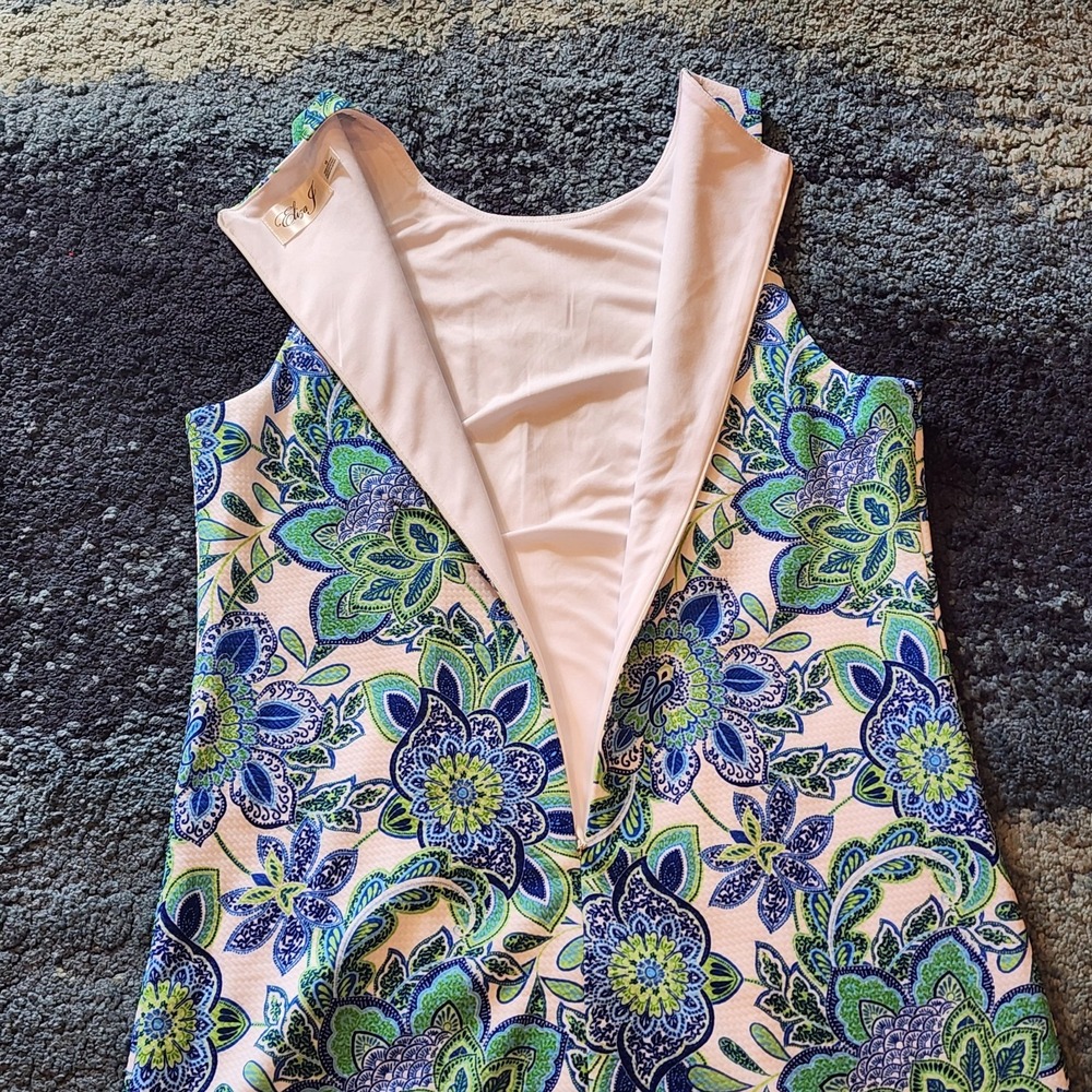Eliza J Knee Length Sleeveless Embroidered White Green Blue Floral Dress Size 10 - Picture 13 of 13
